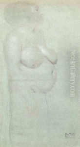 Stehende dicke Frau nach rects (Studie futr die Unmaigkeit des Beethovenfrieses) by Gustav Klimt