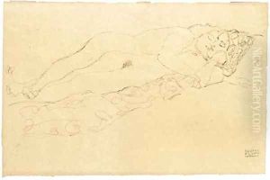 Zwei liegende Frauenakte by Gustav Klimt