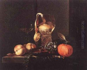 Still-Life with Silver Bowl, Glasses, and Fruit 1658 by Willem Kalf
