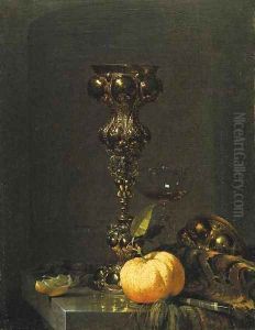 A steeple cup with upturned cover by Willem Kalf