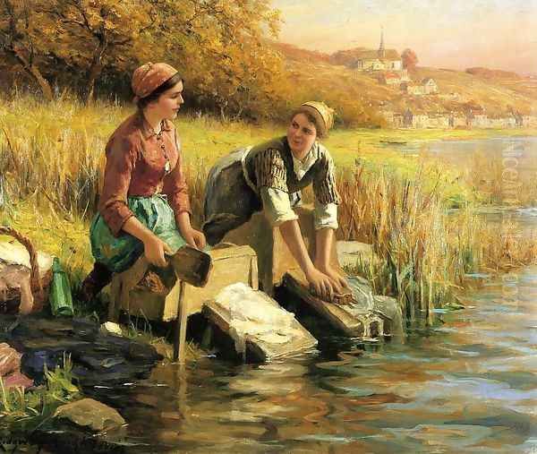 Women Washing Clothes By A Stream - view 1