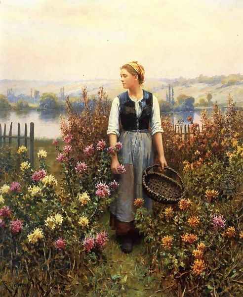 Girl With A Basket In A Garden - view 1