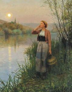 Hailing the Ferry, Twilight by Daniel Ridgway Knight