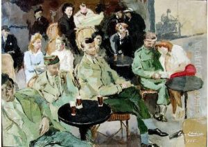 Scene De Cafe A La Liberation by Edgar Chahine