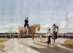 Gentleman on Horseback and Country Girl on the Banks of the Isar near Munich 1831 by Wilhelm Von Kobell