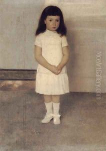 A Portrait of a Standing Girl in White by Fernand Khnopff