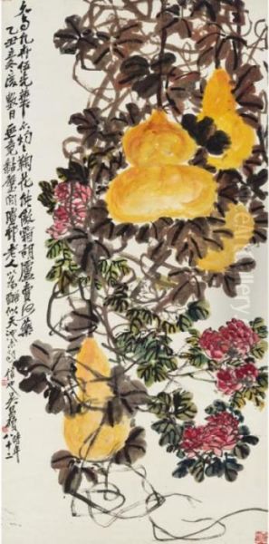 Gourds And Chrysanthemum - view 1