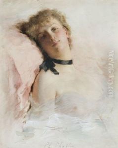 Jeune Femme Alanguie Aux Seins Decouverts by Charles Josua Chaplin