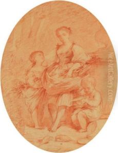 Femme Et Deux Enfants A La Tourterelle by Charles Josua Chaplin