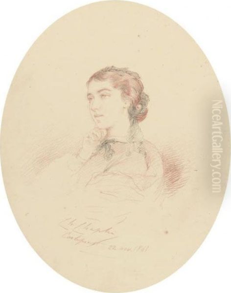 Portrait Of A Lady With Black Ribbon In Her Hair - view 1
