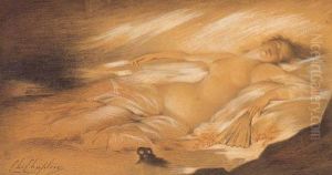 Reclining Nude With Fan by Charles Josua Chaplin