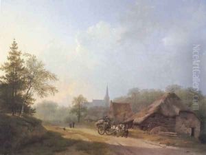 A Cart on a Country Road in Summertime by Barend Cornelis Koekkoek