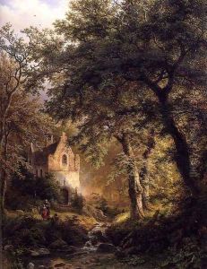 Boslandschap Met Kapel: Sous Bois by Barend Cornelis Koekkoek