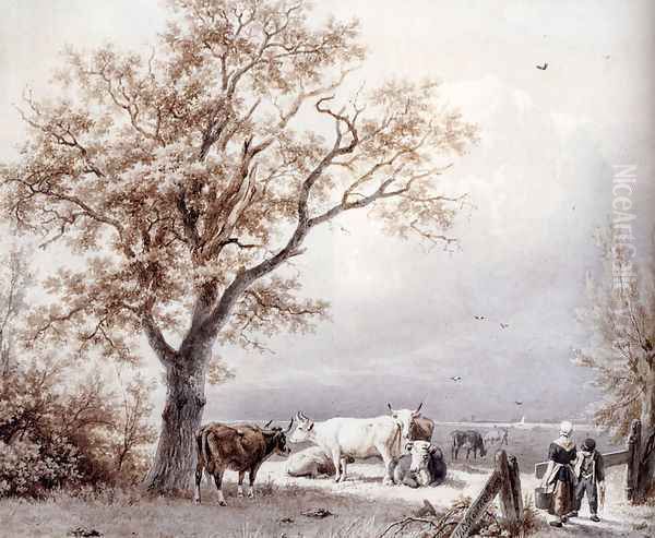 Cows In A Sunlit Meadow - view 1
