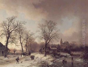 Figures in a Winter Landscape by Barend Cornelis Koekkoek
