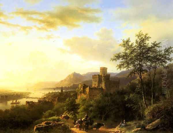 Travellers on a Path in an extensive Rhineland Landscape - view 1