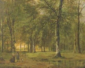 A view of a park with figures by Barend Cornelis Koekkoek