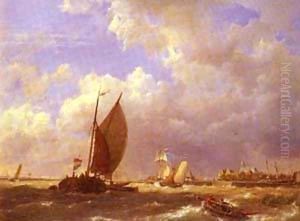Dommelshuizen Cornelis Christiaan A Sunlit Dock by Barend Cornelis Koekkoek