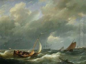 Shipping off a Dutch port by Barend Cornelis Koekkoek