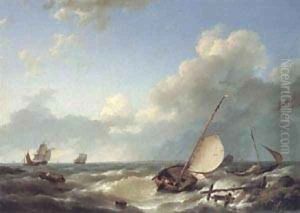 Shipping in a Stiff Breeze by Barend Cornelis Koekkoek