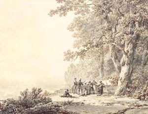 Soldiers resting by a forest by Barend Cornelis Koekkoek