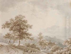 Traveller on horseback in a hilly landscape by Barend Cornelis Koekkoek