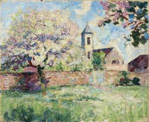 Arbre Fruitier En Fleur Devant Une Eglise