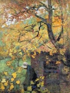 Femme Au Chapeau Blanc Sous Un Arbre, Automne by Victor Charreton