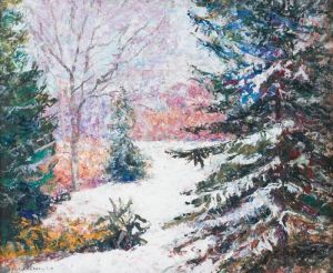 Paysage Enneige, Au Dos Paysage Lacustre by Victor Charreton