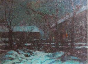 Effet De Nuit Sur Les Chaumieres Enneigees by Victor Charreton