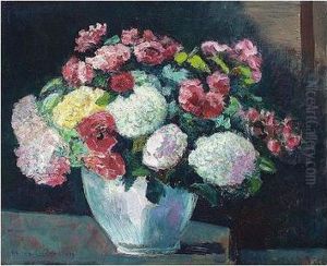 Bouquet D'hortensias Et De
Roses, Signed, Oil On Canvas, 60 By 72 Cm., 23 1/2 By 28 1/4 In by Victor Charreton