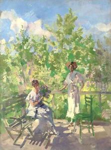 Afternoon tea on the terrace by Konstantin Alexeievitch Korovin