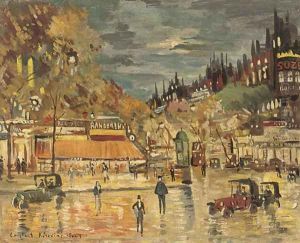 A Parisian boulevard at night by Konstantin Alexeievitch Korovin