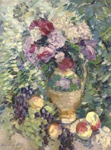 A basket of flowers by Konstantin Alexeievitch Korovin