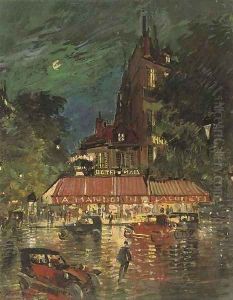 Night time before the Cafe Mandolin, Paris