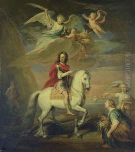 William III on a grey charger observed by Neptune Ceres and Flora Mercury in the sky and Astrea