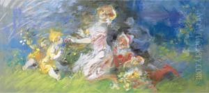 Femmes Et Enfants Cueillant Des Fleurs by Jules Cheret