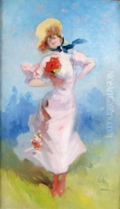 Jeune Fille Dans La Prairie by Jules Cheret