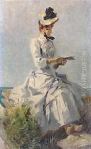 Elegant Lady Reading By The Sea by Jules Cheret