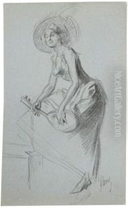 Joueuse De Mandoline, Un Pied Sur Une Chaise by Jules Cheret
