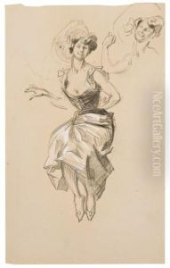 Etude De Femme Assise Et Reprise De Son Visage Et De Sonbras by Jules Cheret