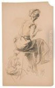 Deux Etudes De Femme Assise De Dos by Jules Cheret