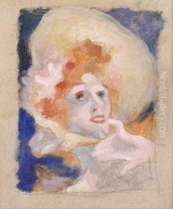Portrait D'elegante Au Chapeau by Jules Cheret