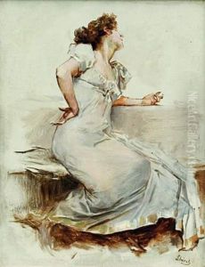 Femme Assise En Robe Blanche by Jules Cheret