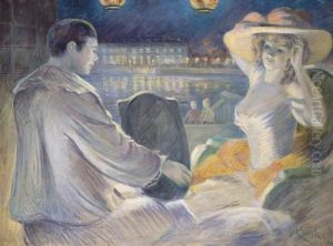 Pierrot Et L'elegante Au Chapeau by Jules Cheret