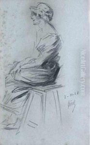 Femme Assise Sur Un Tabouret by Jules Cheret