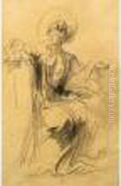 [jeune Femme Assise De Dos, Le Bras Gauche Leve, Et Etude Devisage] - view 1
