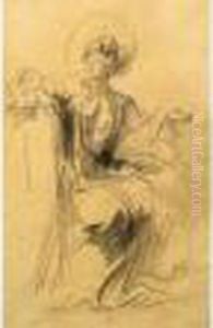 [jeune Femme Assise De Dos, Le Bras Gauche Leve, Et Etude Devisage] by Jules Cheret