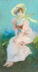 Elegante A La Campagne
Pastel, Signe En Bas A Droite. by Jules Cheret