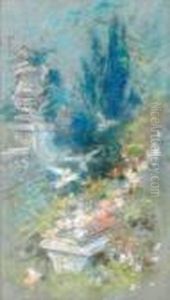Le Banc Fleuri Dans Un Parc by Jules Cheret